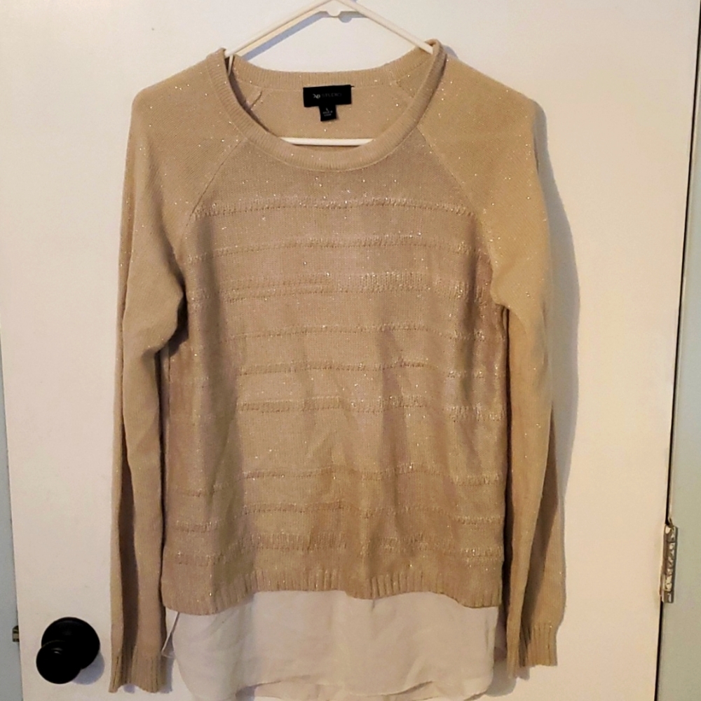 Golden sparkly sweater with awesome hem trim underpinning